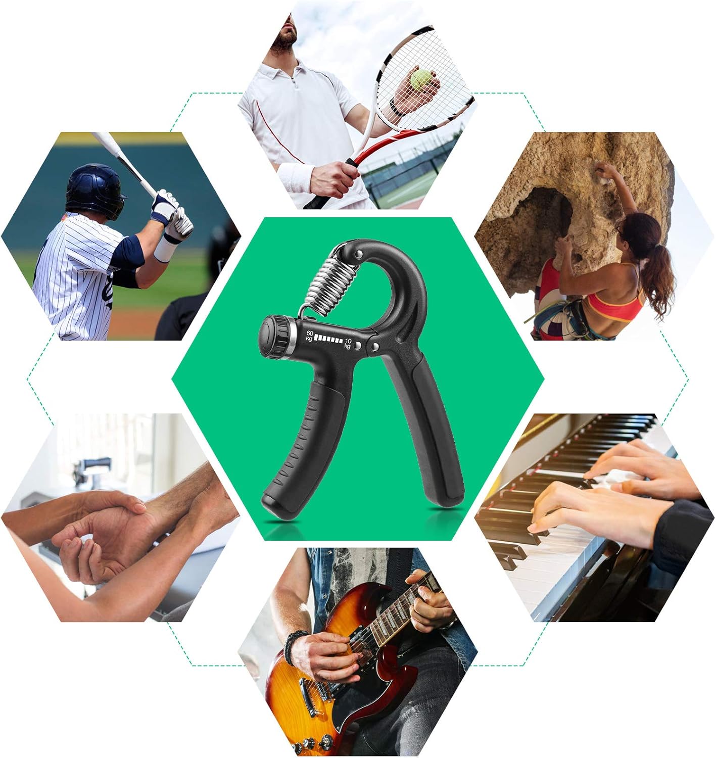 Grip Strength Trainer, Hand Grip Strengthener, Grip Strengthener, Adjustable Resistance, Forearm Strengthener, Perfect for Musicians Athletes